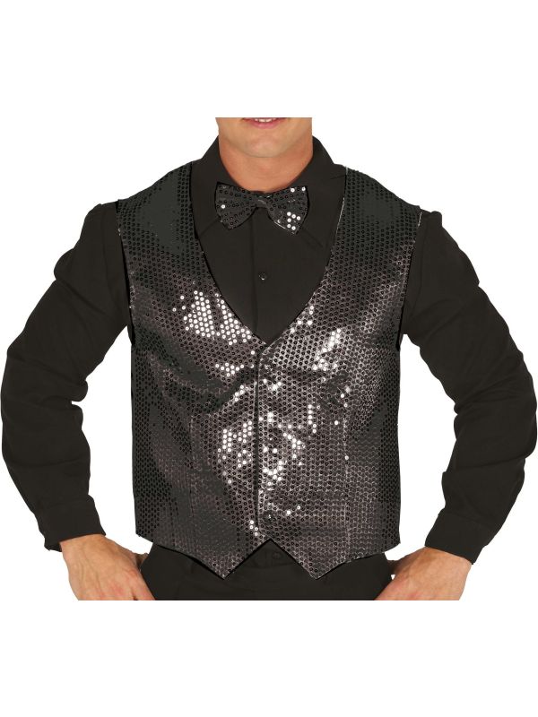 Zwart Gilet Met Pailletten Heren