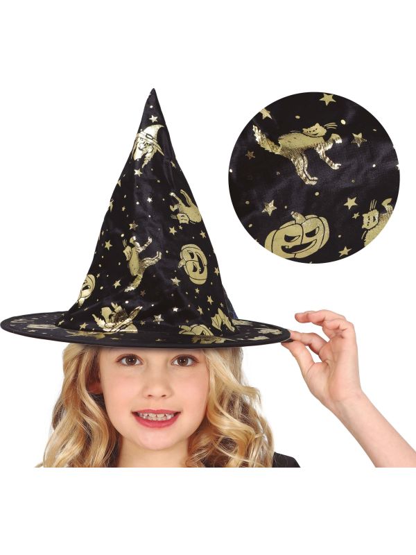 Zwart Gouden Heksenhoed Halloween Kinderen