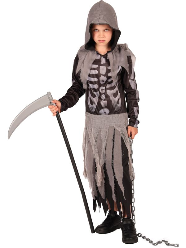 Zwart Grijze Magere Hein Kostuum Jongens Halloween