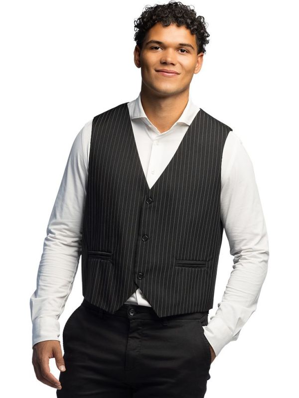 Zwart Krijtstreep Gilet Voor Heren