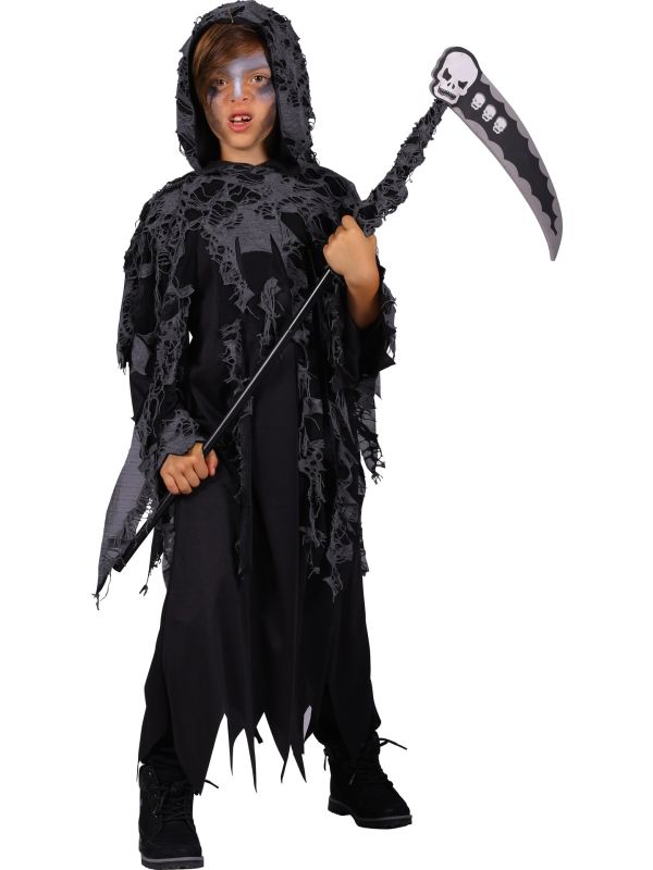Zwart Magere Hein Kostuum met Zeis Jongens Halloween