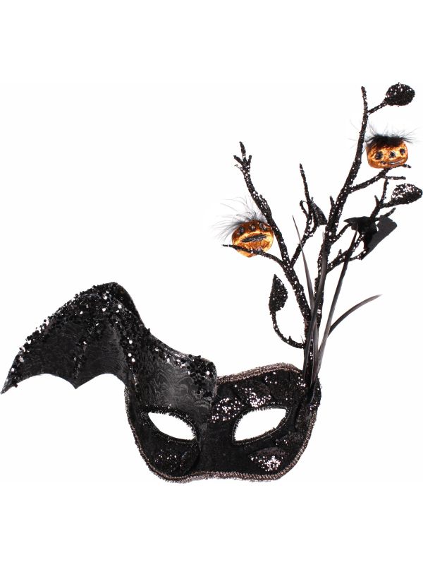 Zwart Oogmasker met Pailletten en Vleermuisvleugel Halloween