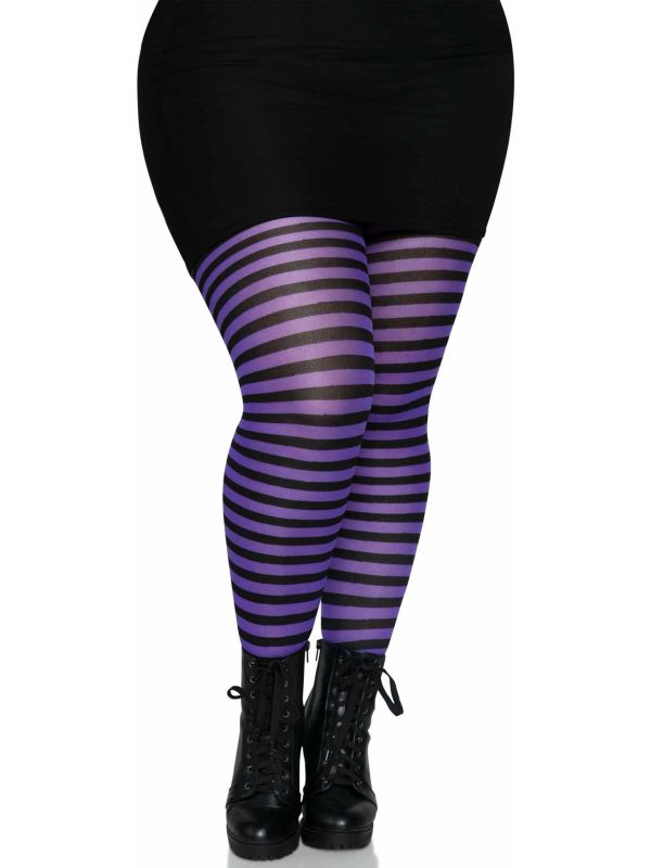 Zwart Paars Gestreepte Panty Plus Size