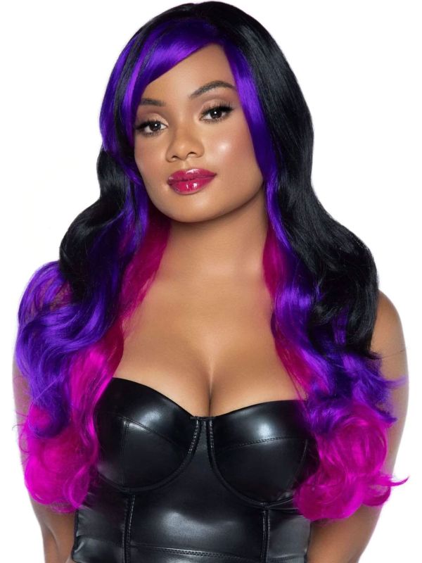 Zwart Paarse Krullen Pruik