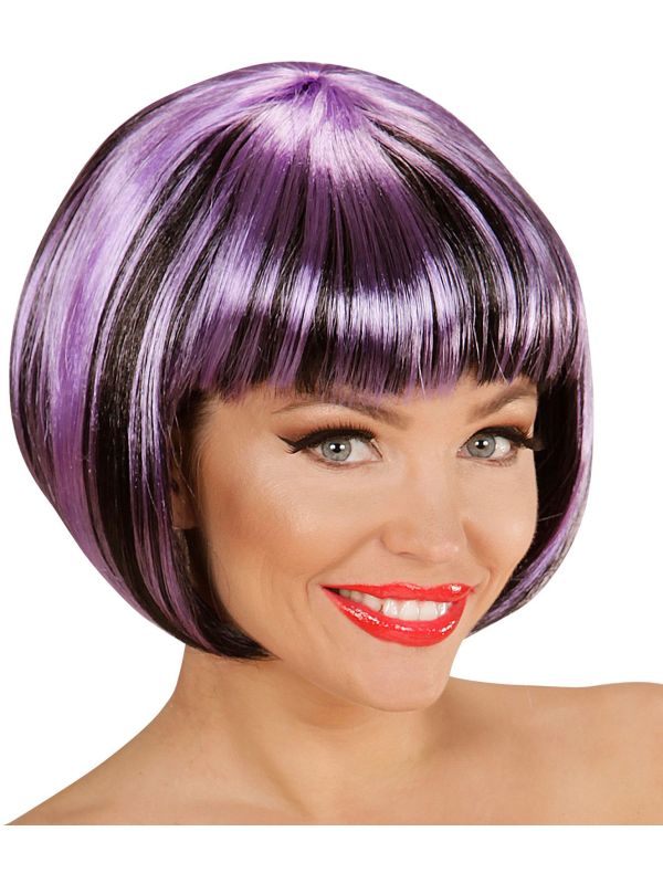 Zwart-Paarse Nette Disco Pruik