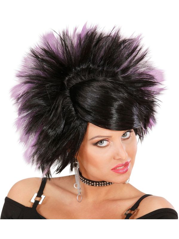Zwart Paarse Rock Pruik