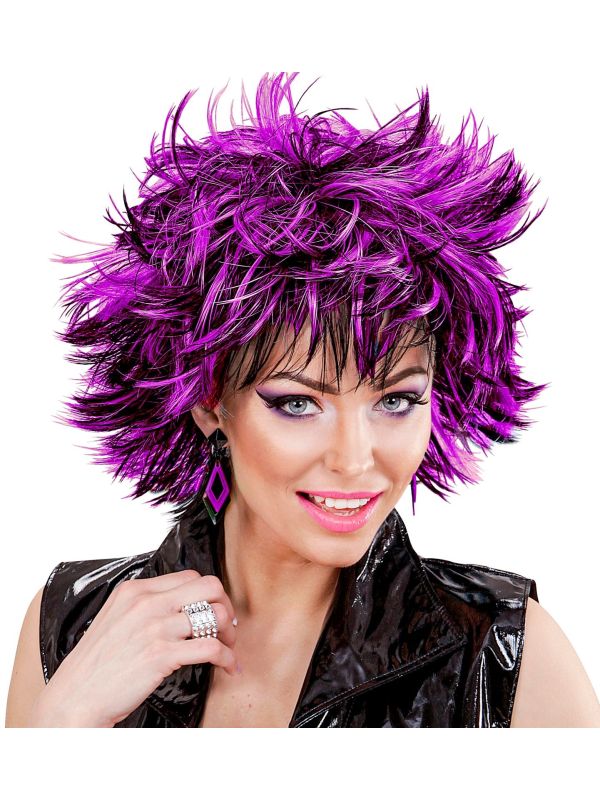 Zwart-Paarse Wilde Disco Pruik