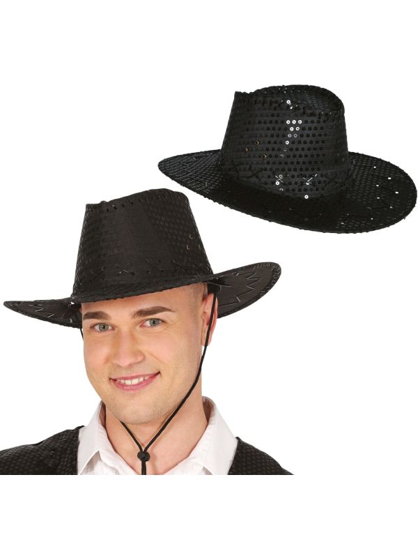 Zwart Pailletten Cowboyhoed Volwassenen