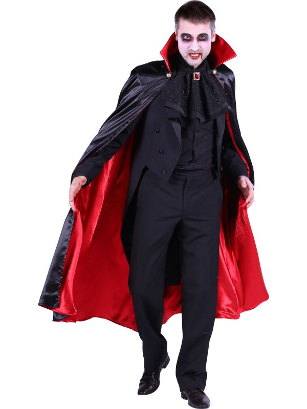 Zwart Rode Dracula Cape 135 cm met Staande Kraag