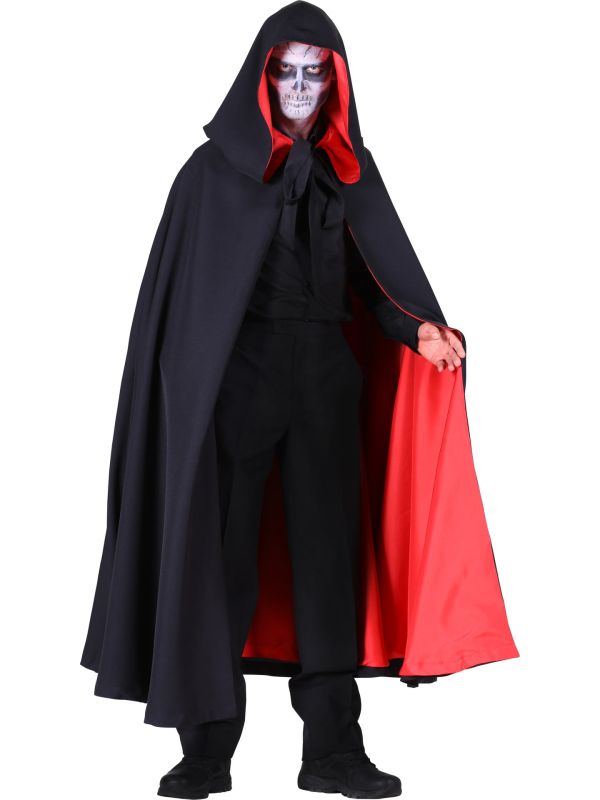 Zwart Rode Halloween Cape met Capuchon 140 cm