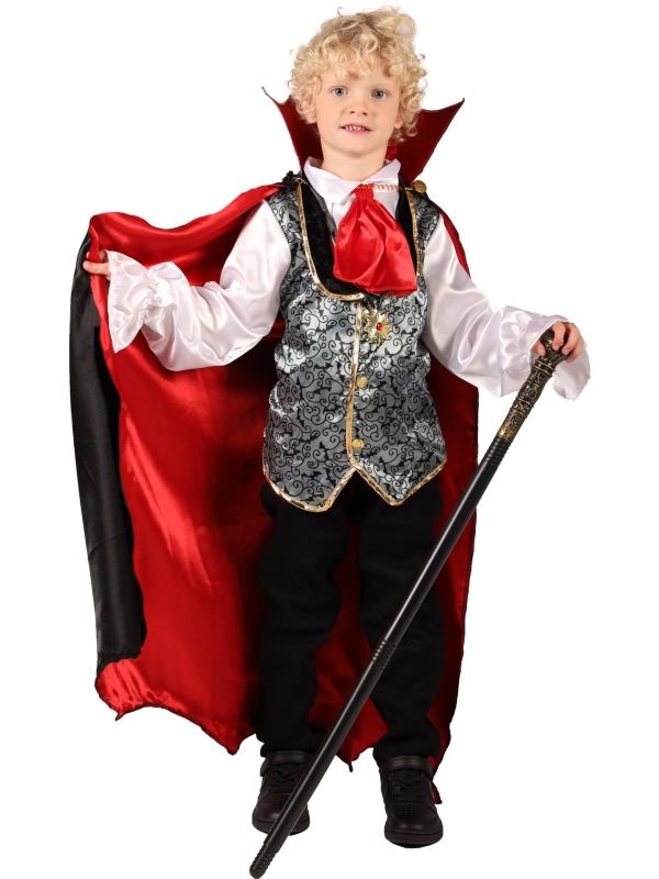 Zwart Rood Dracula Kostuum met Cape Jongens Halloween