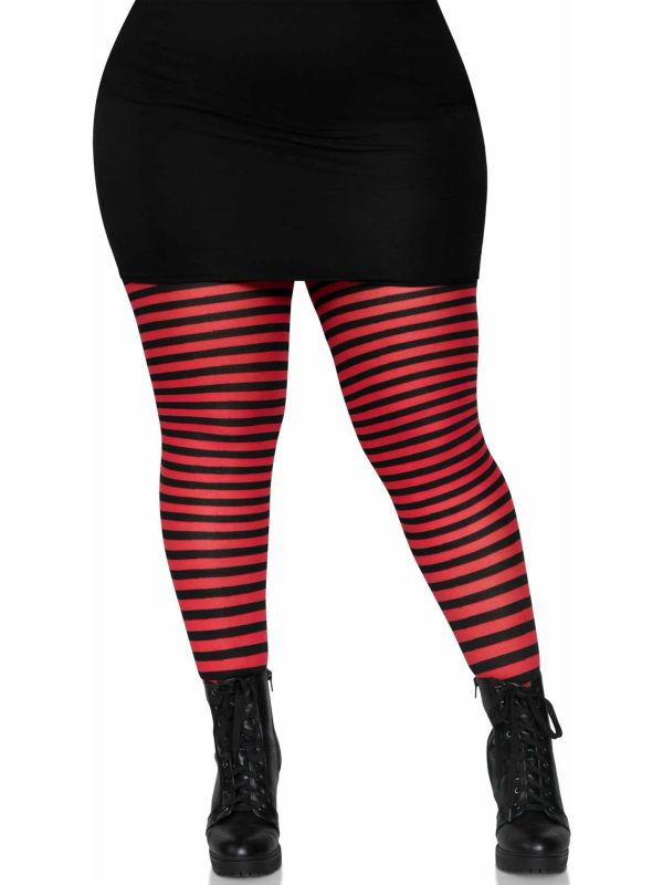 Zwart Rood Gestreepte Panty Plus Size