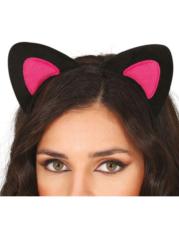 Zwart Roze Kattenoren Haarband Dames
