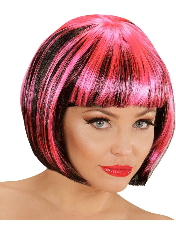 Zwart-Roze Nette Disco Pruik
