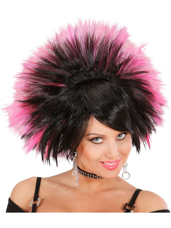 Zwart Roze Rock Pruik
