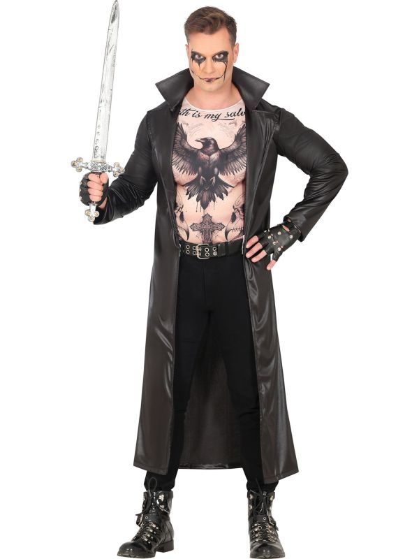 Zwart Vampierjager Kostuum met Tattoo Shirt Volwassenen