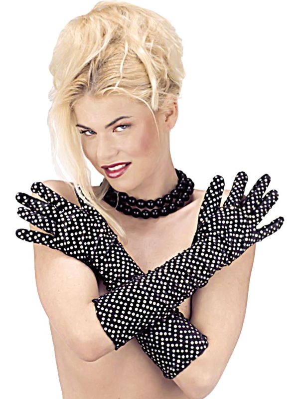 Zwart-Wit Gestipte Fluwelen Handschoenen