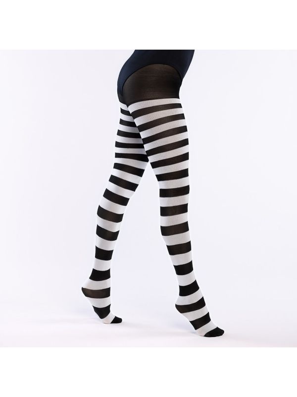 Zwart Wit Gestreepte Dames Panty Carnaval