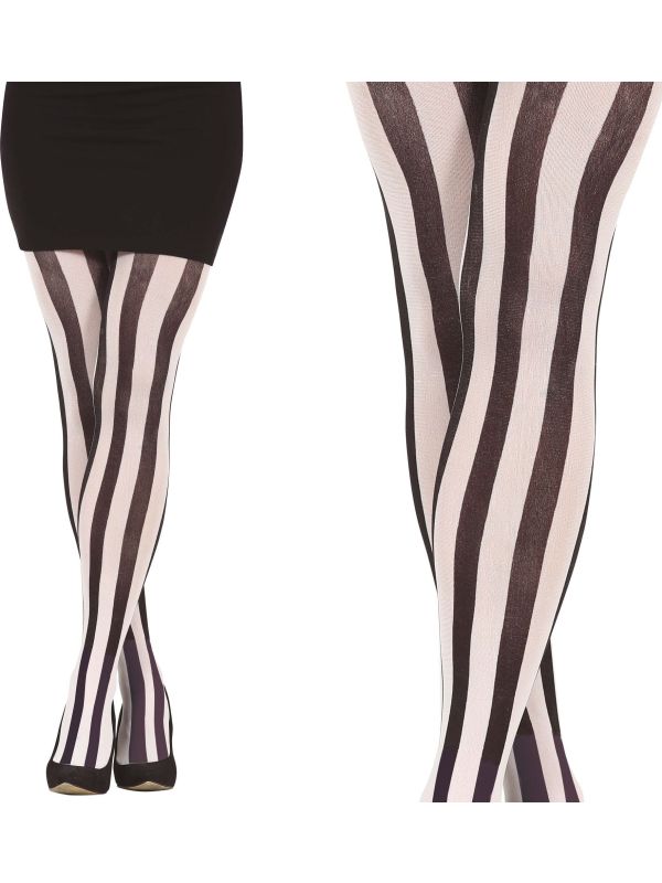 Zwart Wit Gestreepte Panty Dames