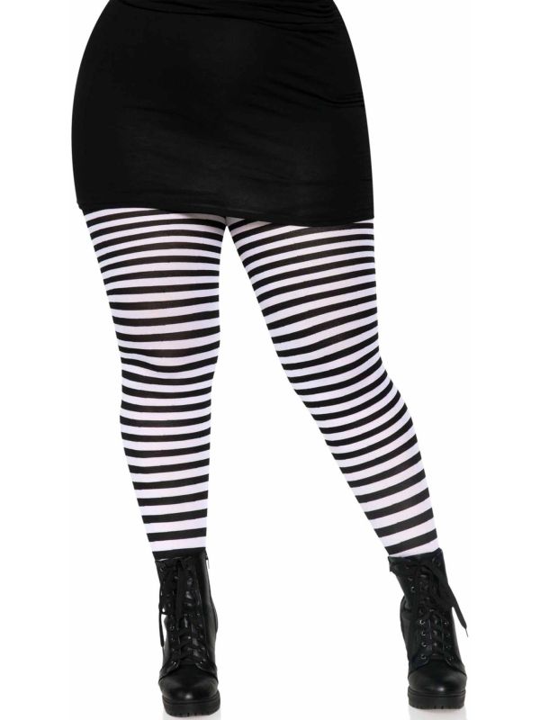 Zwart Wit Gestreepte Panty Plus Size