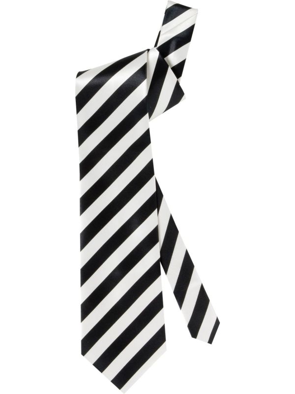 Zwart Wit Gestreepte Satijnen Stropdas