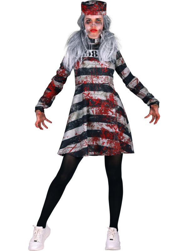 Zwart Witte Bloederige Gevangene Jurk Dames Halloween