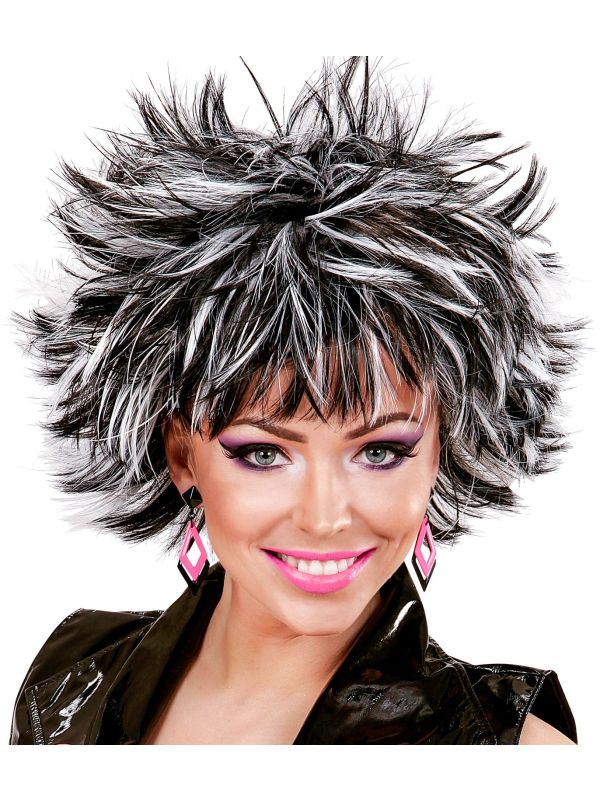 Zwart-Witte Wilde Disco Pruik