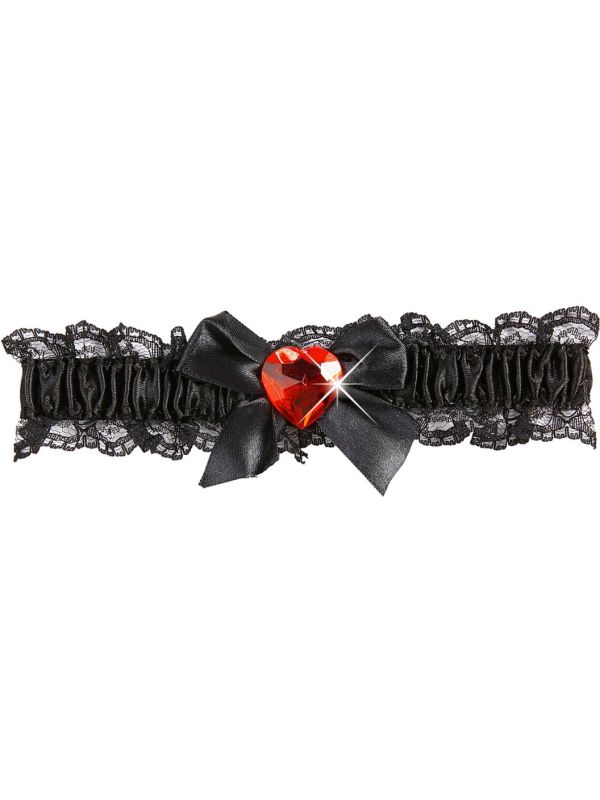 Zwarte 20's Kousenband met Rood Hartje