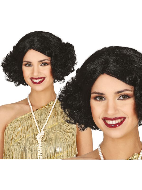 Zwarte 20's Pruik Kort Haar met Krullen