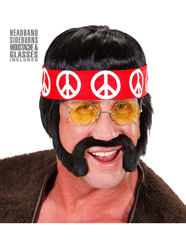 Zwarte 60's Hippie Pruik