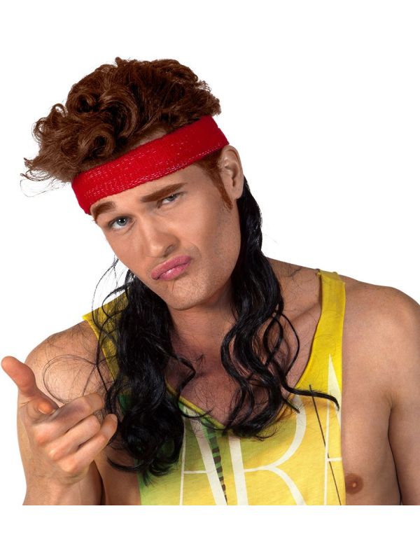 Zwarte 80's Haarextensie Rode Hoofdband