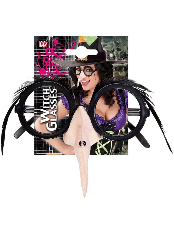 Zwarte Bril met Heksenneus en Wenkbrauwen