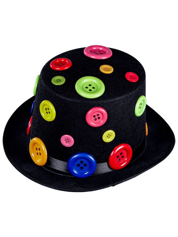 Zwarte Carnaval Hoed met Knopen