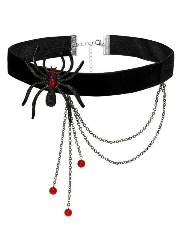 Zwarte Choker Ketting met Rode Spin