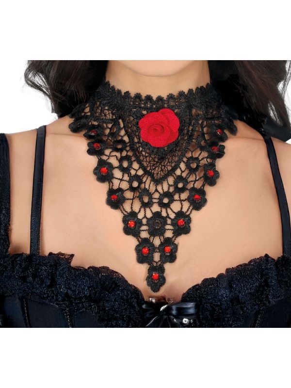 Zwarte Choker met Rode Roos