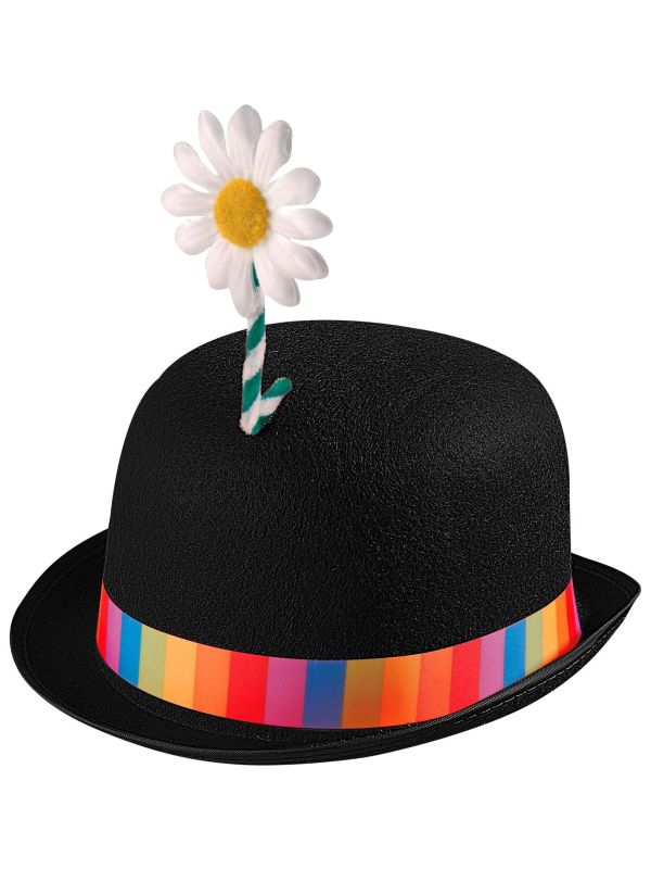 Zwarte Clown Bolhoed met Bloem