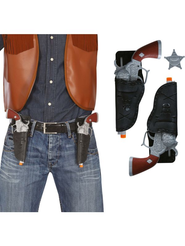 Zwarte Cowboy Holsters met Revolvers en Sheriff Ster