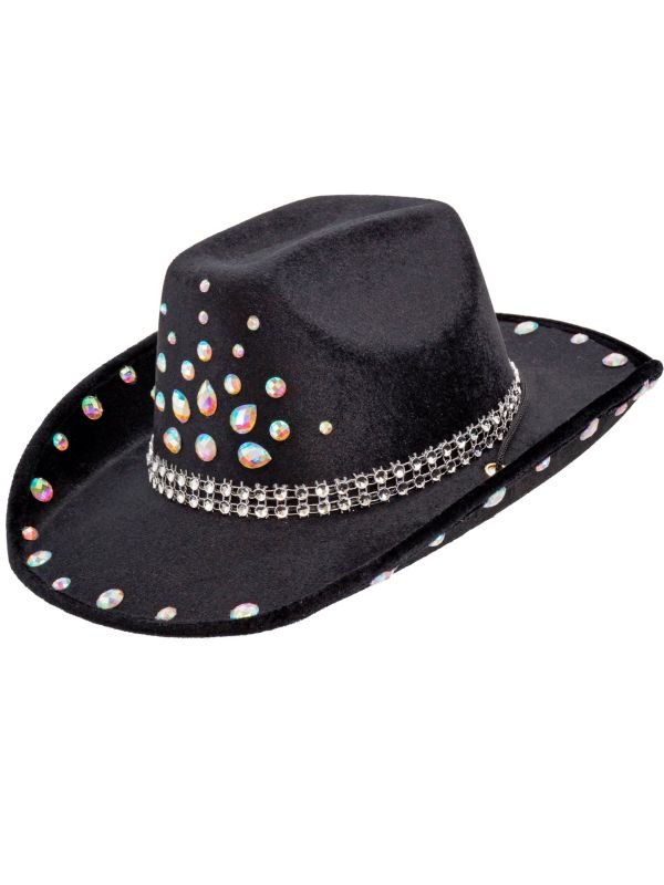 Zwarte Cowboyhoed met Diamantjes
