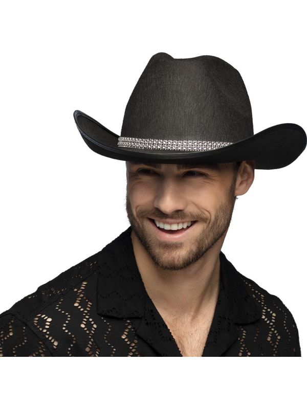 Zwarte Cowboyhoed met Glitterrand