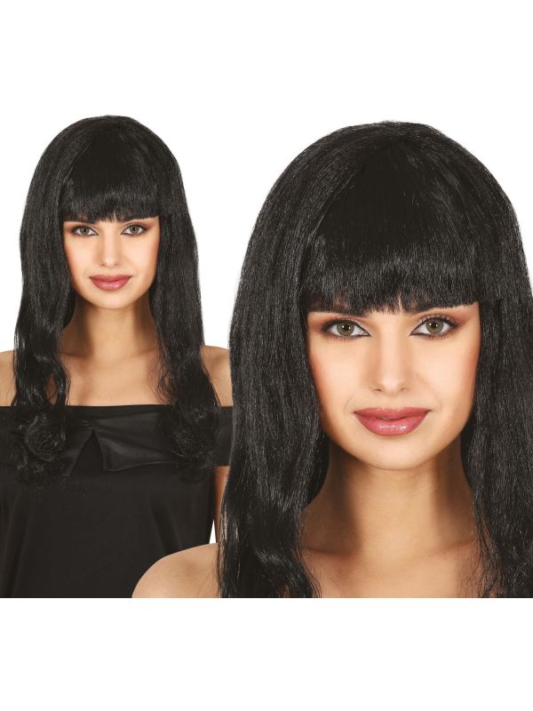 Zwarte Dames Pruik Lang Krullend met Pony