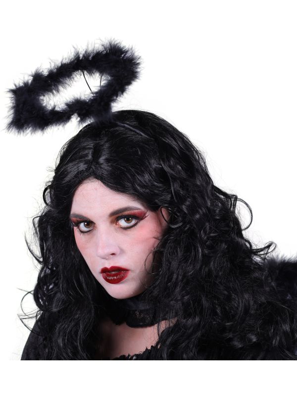 Zwarte Diadeem met Aureool Marabou Veren Halloween