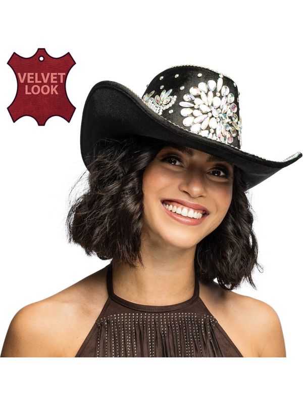 Zwarte Festival Cowboyhoed met Juwelen