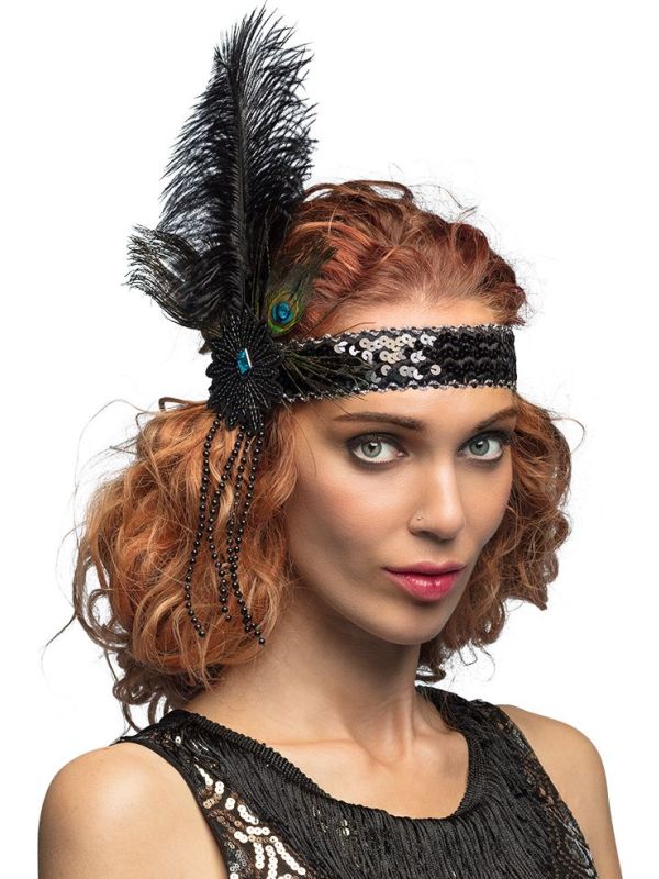 Zwarte Flapper Hoofdband 20's Stijl