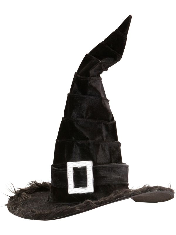 Zwarte Fluwelen Heksenhoed met Pluche Rand