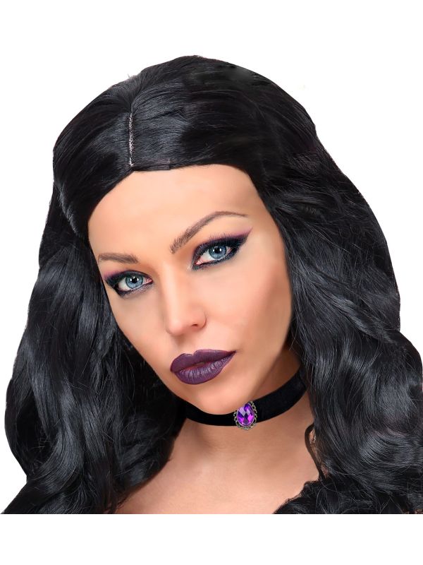 Zwarte Fluwelen Nekband met Paarse Edelsteen