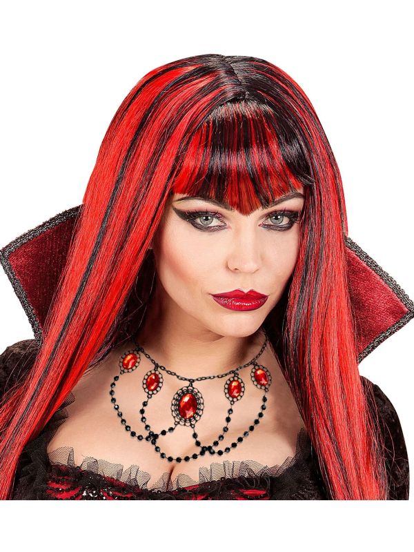 Zwarte Geparelde Nekband met Rode Juwelen