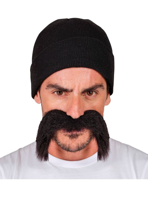 Zwarte Gevangene Verkleedset met Muts en Snor