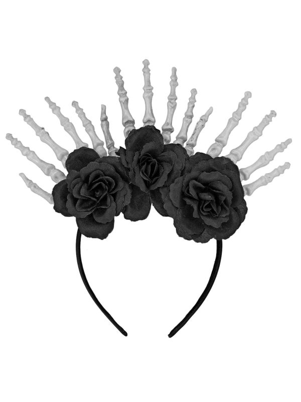 Zwarte Ghotic Haarband met Rozen en Skelet Vingers