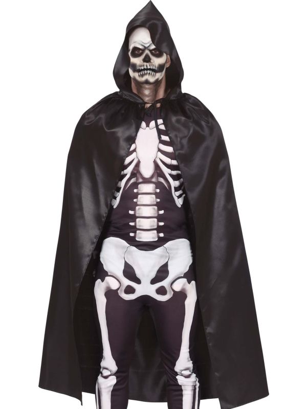 Zwarte Glanzende Cape met Capuchon 120cm