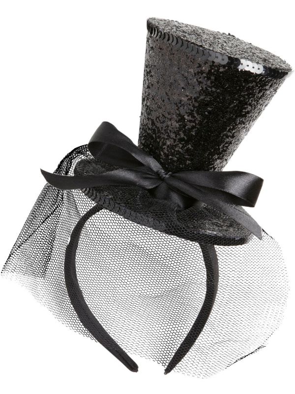 Zwarte Glitter Mini Hoge Hoed